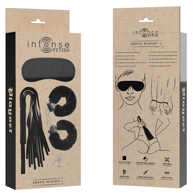 FETISH PLAYSET EROTICO 1 CON MANETTE, MASCHERA CIECA E FLOGGER