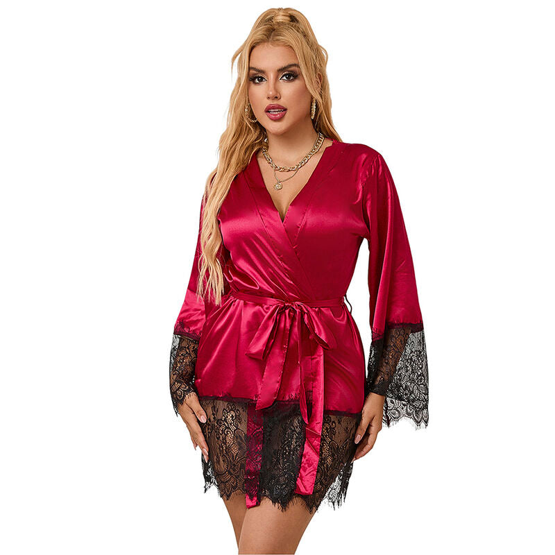 ELEGANTE PIGIAMA IN PIZZO + PERIZOMA ROSSO S/M