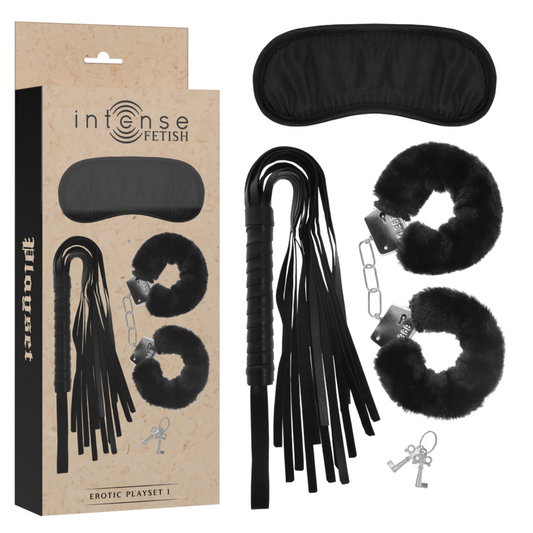 FETISH PLAYSET EROTICO 1 CON MANETTE, MASCHERA CIECA E FLOGGER