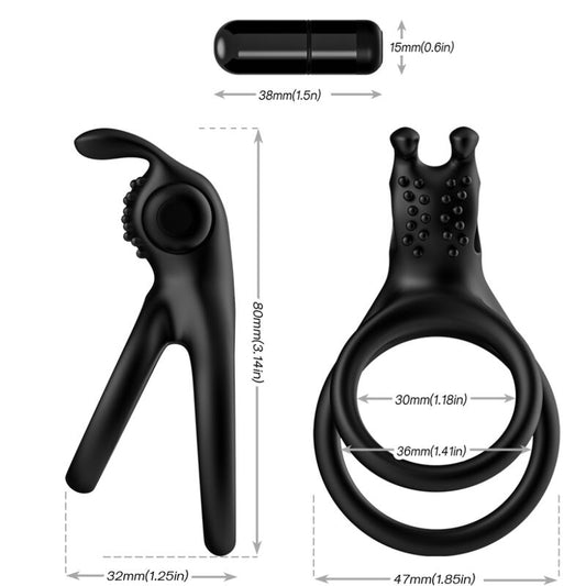 ANELLO VIBRATORE DOPPIO TRAVELLER PER COPPIA RABBIT BLACK