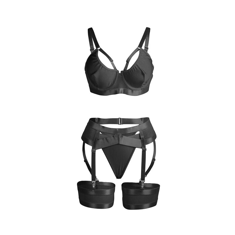 REGGISENO BONDAGE NERO CON GIARRETTIERA L/XL