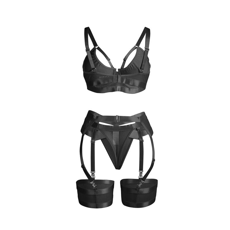 REGGISENO BONDAGE NERO CON GIARRETTIERA L/XL